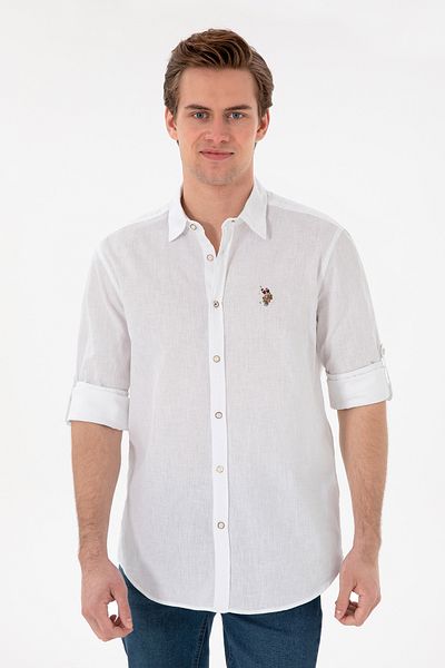 U.S. Polo Assn. Ανδρικό λευκό μακρυμάνικο πουκάμισο Basic 50297868 -VR013