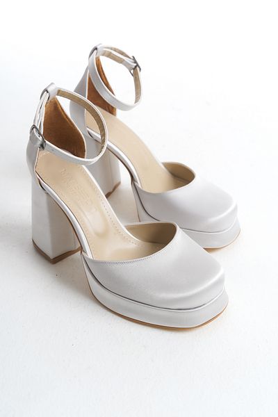 MARSEDO Women's Blunt Toe Platform Scarf Evening Dress Stilette Shoes Nara Silver
