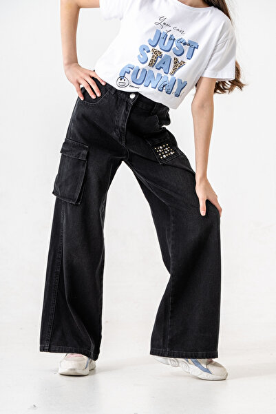 GİYİCEM TEKSTİL Kız Çocuk Cep Taşlı Kot Pantolon 2201