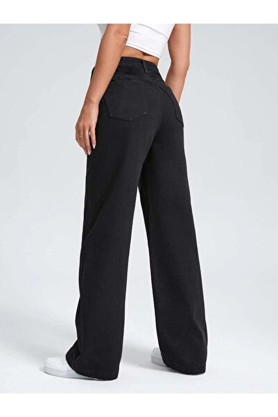 SHEVEGA Black High Waist Wide Leg Boyfrien Jeans