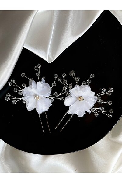 MODA Beyaz Firkete Kristal Boncuklu Yan Toka Gelin Söz Kına Nikah Nişan Düğün...