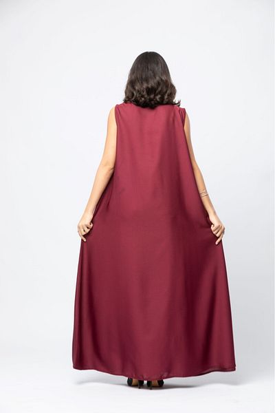 outline Burgundy Abaya Dress with Blackberry Fabric