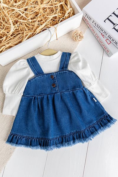 Babymod Tasseled Jean Gilet Dress Jeans Salopet Buluz Set