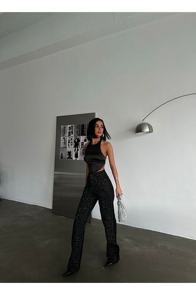 Diviny Stoned High Waist Palazzo Cut Jean