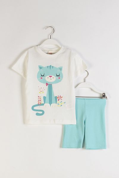 DMB KİDS Forest Cat Printed Short Tights Girls' Suit - Blue