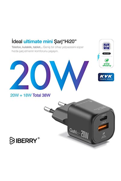 İBERRY Hi20 Mini Cold 20W Gan Seyahat Şarj Aleti USB A+Usb C