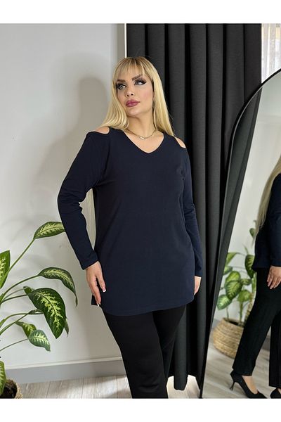 MODA Women's Plus Size Shoulder Window Viscos Bluz