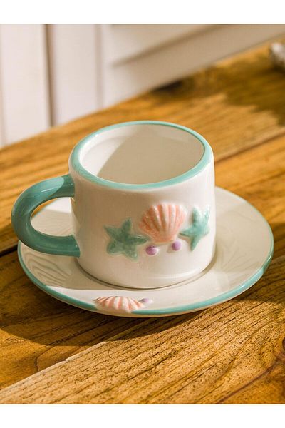 LC Waikiki Lcw Home Sea Shell Printed 2-Person Porcelain Coffee Cup Set 100 ml