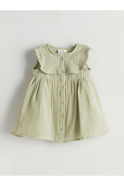 LC Waikiki Lcw Eco Green Crew Neck Baby Girl Muslin Dress