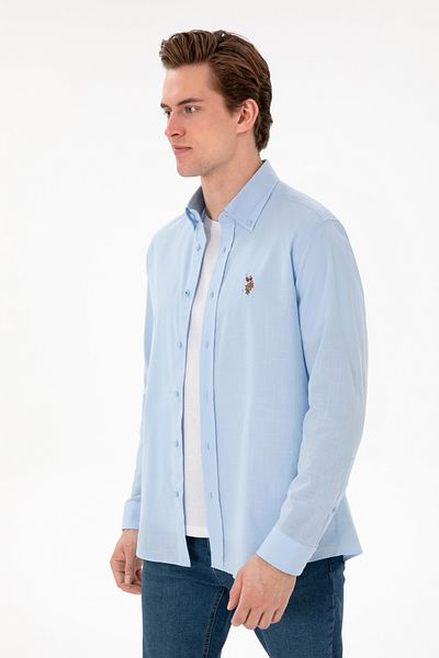 U.S. Polo Assn. Cămașă de bază cu mânecă lungă albastru deschis pentru bărbați 50298000 -VR003