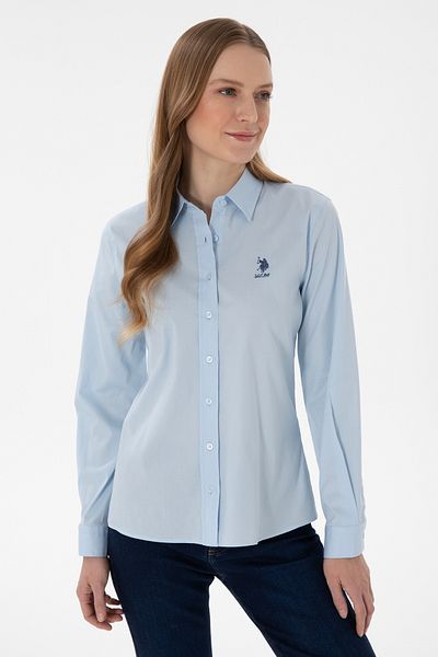 U.S. Polo Assn. Cămașă de bază cu mânecă lungă albastru deschis pentru femei 50298091 -VR003