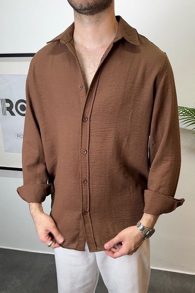 ROY501 Men's Oversize Cut Linen Shirt Men's Linen Shirt Thin Solid Long Sleeve Summer Shirt