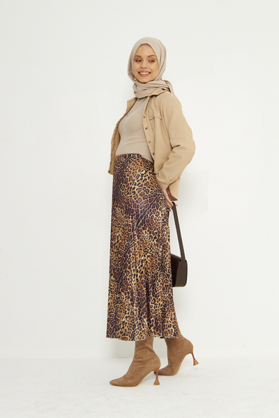 RTBUTİK Leopard Pattern Pleated Hijab Skirt, Hijab Skirt, Stylish Skirt, Special Occasion Skirt