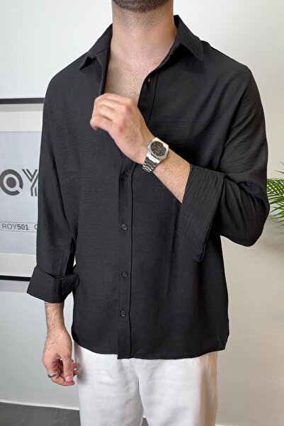 ROY501 Ανδρικό λινό πουκάμισο Oversize Ανδρικό λινό πουκάμισο Λεπτό μακρύ μακρυμάνικο καλοκαιρινό πουκάμισο