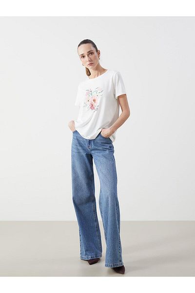 LC Waikiki Γυναικείο μπλουζάκι LCWAIKIKI Classic Crew Neck με εμπριμέ χτενισμένο βαμβάκι