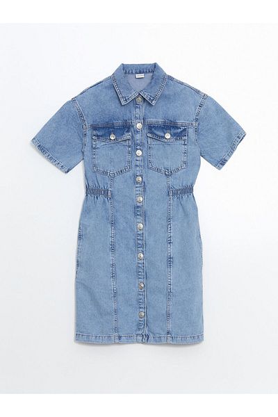LC Waikiki New Season Short Sleeve Girl's Jean Shirt Dress - S5Ev19Z4