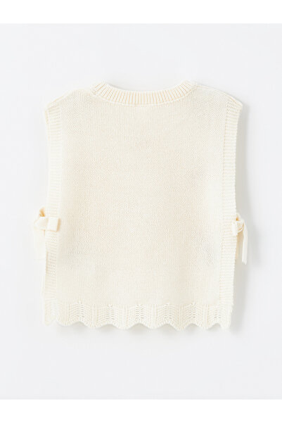 LC Waikiki Bisiklet Yaka Çiçekli Kız Çocuk Triko Süveter