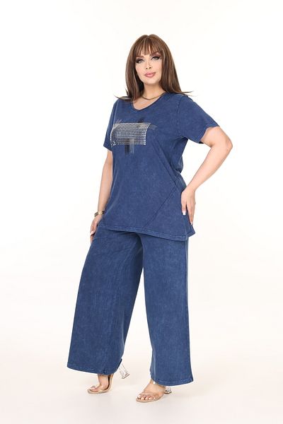 özle fashion Large Size Bottom and Top Set with Rhinestone and Print Detail