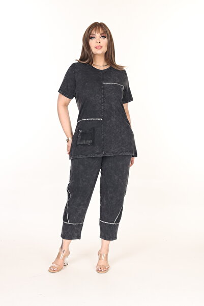 özle fashion Κοστούμι μεγάλου μεγέθους με τσέπες και λεπτομέρεια εκτύπωσης