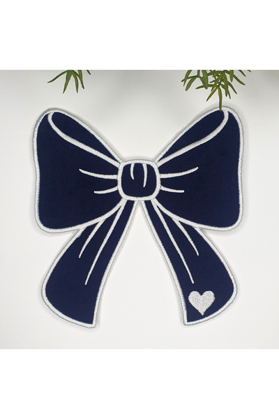 decofav Κοκτέιλ χαρτοπετσέτα σε σχήμα κορδέλας Navy Blue White Κεντημένο ύφασμα 1 τεμάχιο