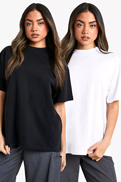 cc collection Oversize Unisex Μαύρο-Λευκό Μπλουζάκι 2 τεμαχίων σε σετ