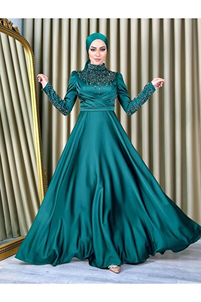 semalabutik فستان سهرة حجاب حجر الساتان