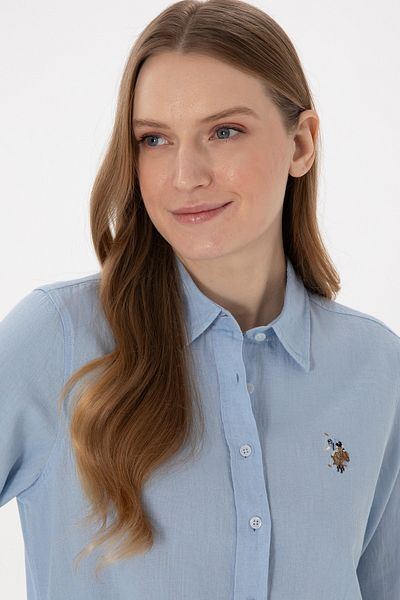 U.S. Polo Assn. Cămașă de bază cu mânecă lungă, albastru deschis, amestecat de in 50298098 -vr003