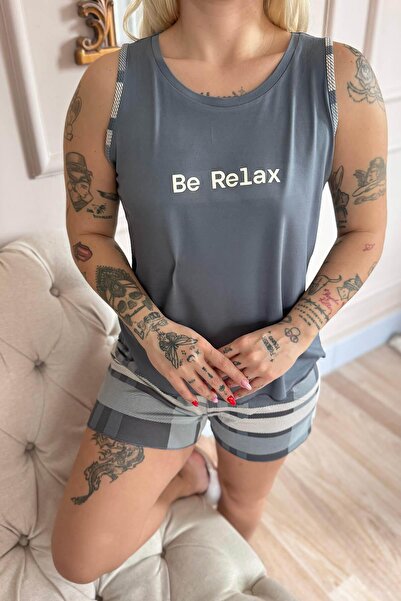 Pijamaevi Антрацит Relax з візерунком з бамбука Жіночий піжамний комплект з шортами без рукавів