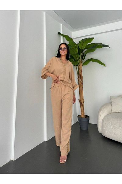 sportiness Linen Suit with Lace Pants