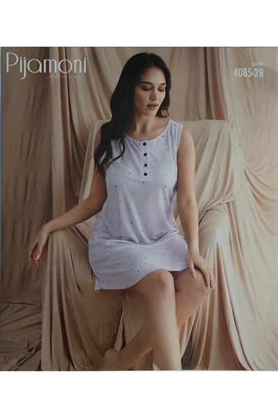 Pijamoni Wide Strap Zero Collar Lila Mini Patterned Nightgown