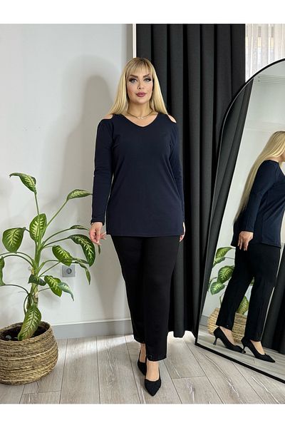 MODA Women's Plus Size Shoulder Window Viscos Bluz