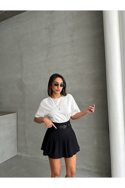 Melike Bakar Boutique Fusta scurtă plisată cu curea de damă
