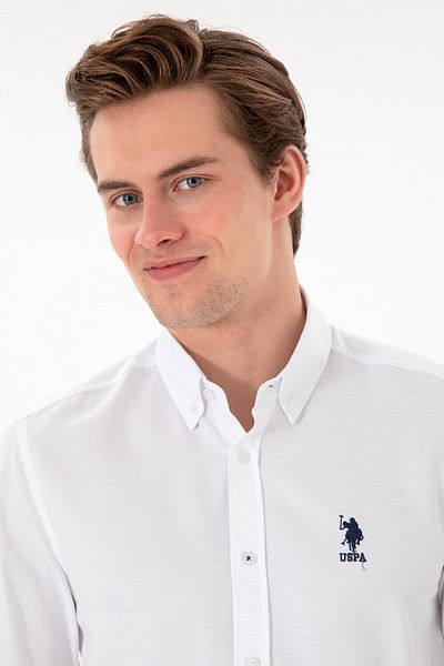 U.S. Polo Assn. Ανδρικό λευκό μακρυμάνικο πουκάμισο Basic 50298009-VR013