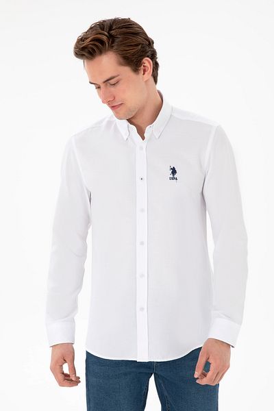 U.S. Polo Assn. Ανδρικό λευκό μακρυμάνικο πουκάμισο Basic 50298009-VR013