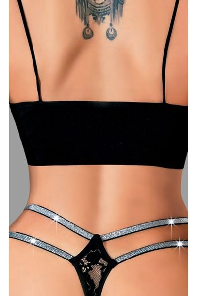 Cooqpoo Black S/M - L/Xl Size 2 Row Lace Full Stone Thong Women's Panties