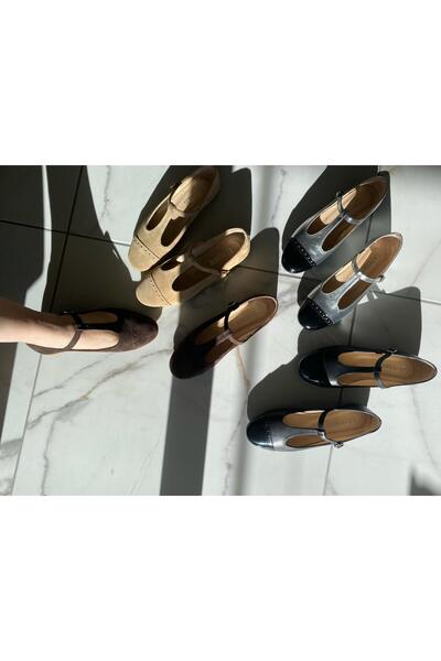 LA PASSION hakiki süet deri t bant yuvarlak burun acı kahve kadın babet