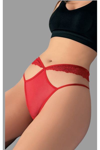 Cooqpoo Red S/M - L/Xl Size Women's Panties with Patterned Waist and String Braided Back