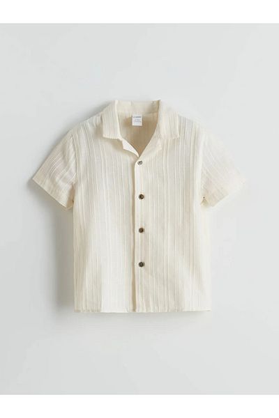 LC Waikiki Lcw Kids Beige Resort Collar Cotton Boy's Shirt