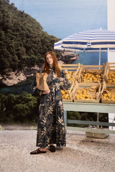 Merwish Rochie lungă din crepon cu model pentru femei