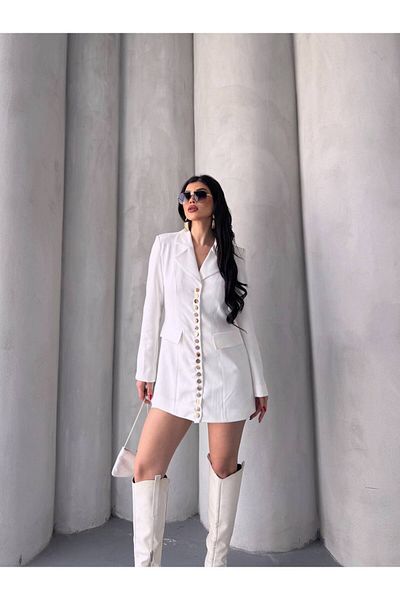 buqre's moda Trend γυναικείο χρυσό κουμπωτό μακρύ σακάκι με λεπτομερή σχεδίαση