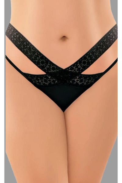 Cooqpoo Μαύρο S/M - L/XL Μέγεθος Δαντέλα Χοντρό Διασταύρωση Μέσης Στριγκ Γυναικεία Σλιπ