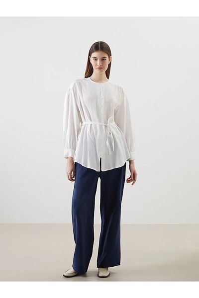 LC Waikiki LCW Modest Ecru سترة نسائية برقبة دائرية