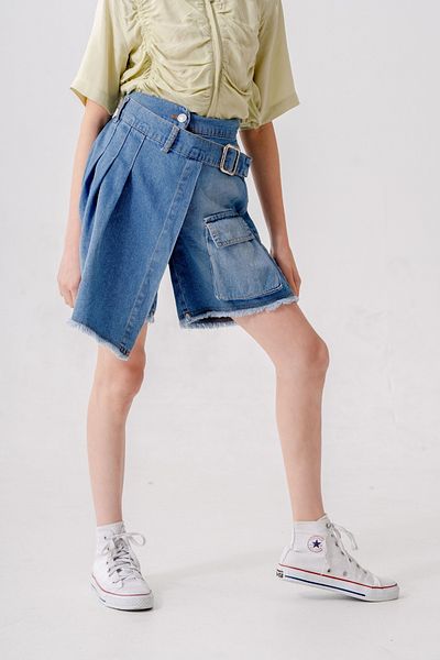 GİYİCEM TEKSTİL Fusta scurtă din denim plisată pentru fete
