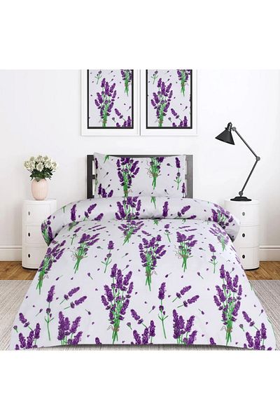 sehra Set de lenjerie de pat de o persoană din bumbac natural moale și durabil de lux + cearșaf de pat cu elastic + husă de pernă