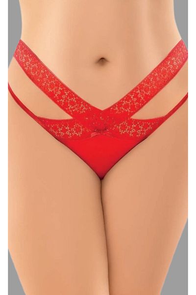 Cooqpoo Red S/M - L/Xl Size Lace Thick Crossing at Waist Thong Women's Panties