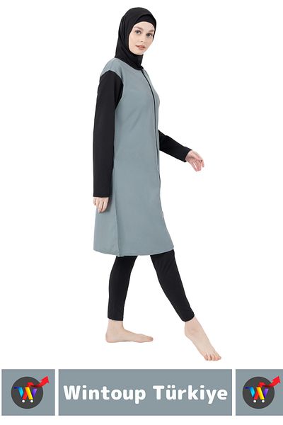 Wintoup Special Production High Quality Comfortable Zippered Full Covered Swimmer Sea Pool Hijab Swimsuit with Spandex