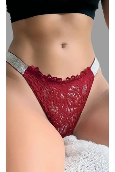 Cooqpoo Burgundy S/M - L/Xl Size Full Lace Stone Women's Panties