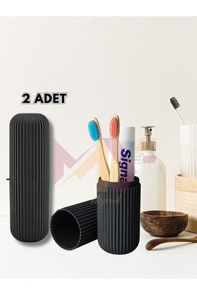 Myend 2Pcs Multipurpose Travel Size Toothbrush, Makeup Brush, Glasses, Shaver Carrying Box, Black