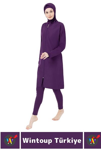 Wintoup Special Production High Quality Comfortable Zippered Full Covered Swimmer Sea Pool Hijab Swimsuit with Spandex