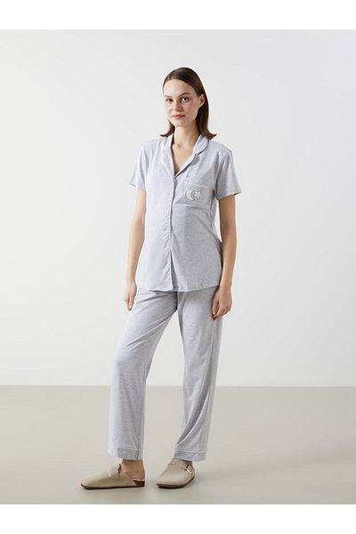 LC Waikiki Lcwk Shirt Collar Printed Maternity Pajamas Set